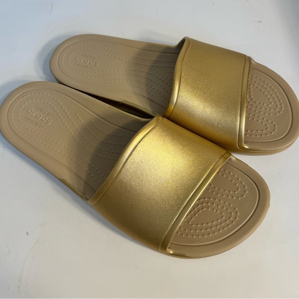 CROCS Kadee Metallic Gold Slide Sandals